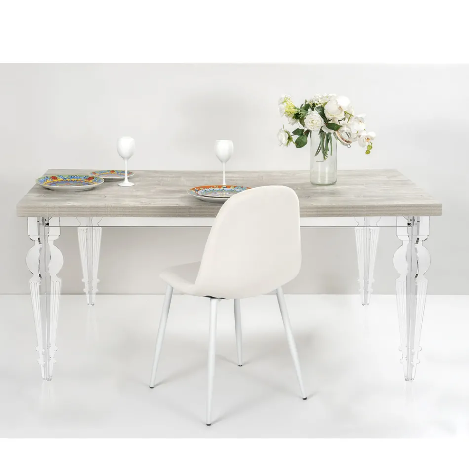 Tavolo Pranzo Allungabile a 255 cm in Plexiglass e Legno Made in Italy - Francoise Viadurini