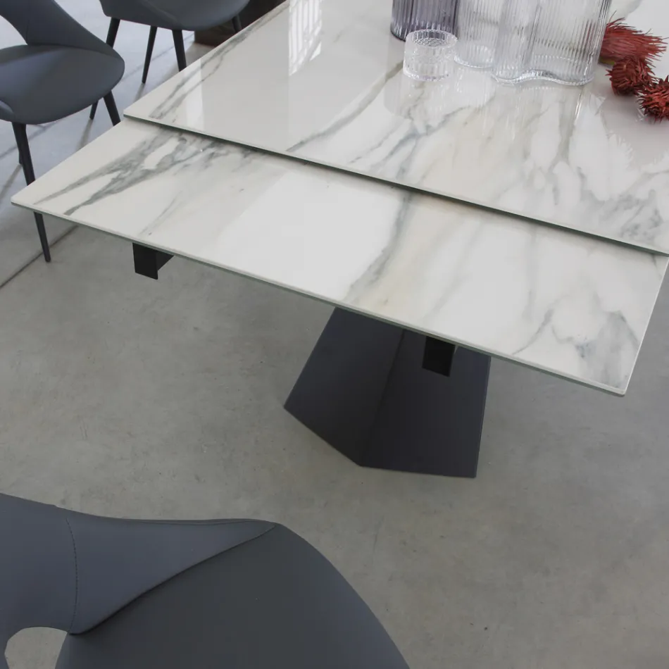 Tavolo Pranzo Allungabile Fino 270 cm con Piano Vetro Ceramica - Trasimeno Viadurini