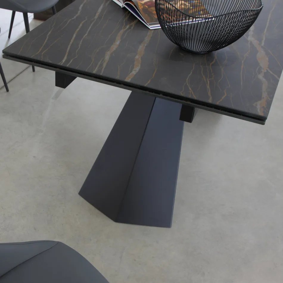 Tavolo Pranzo Allungabile Fino 270 cm con Piano Vetro Ceramica - Trasimeno Viadurini