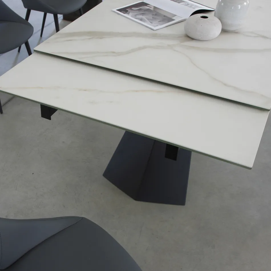 Tavolo Pranzo Allungabile Fino 270 cm con Piano Vetro Ceramica - Trasimeno Viadurini
