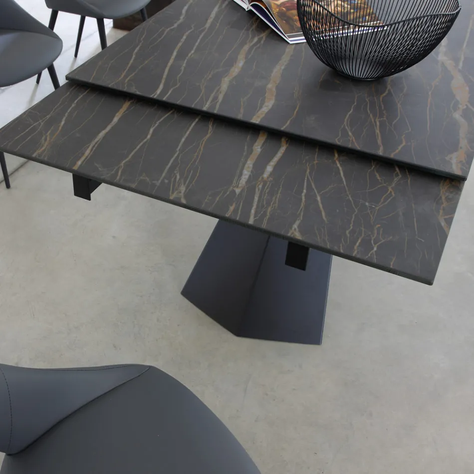 Tavolo Pranzo Allungabile Fino 270 cm con Piano Vetro Ceramica - Trasimeno Viadurini