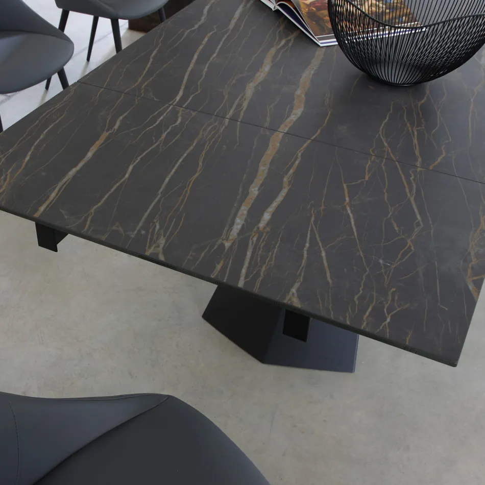 Tavolo Pranzo Allungabile Fino 270 cm con Piano Vetro Ceramica - Trasimeno Viadurini