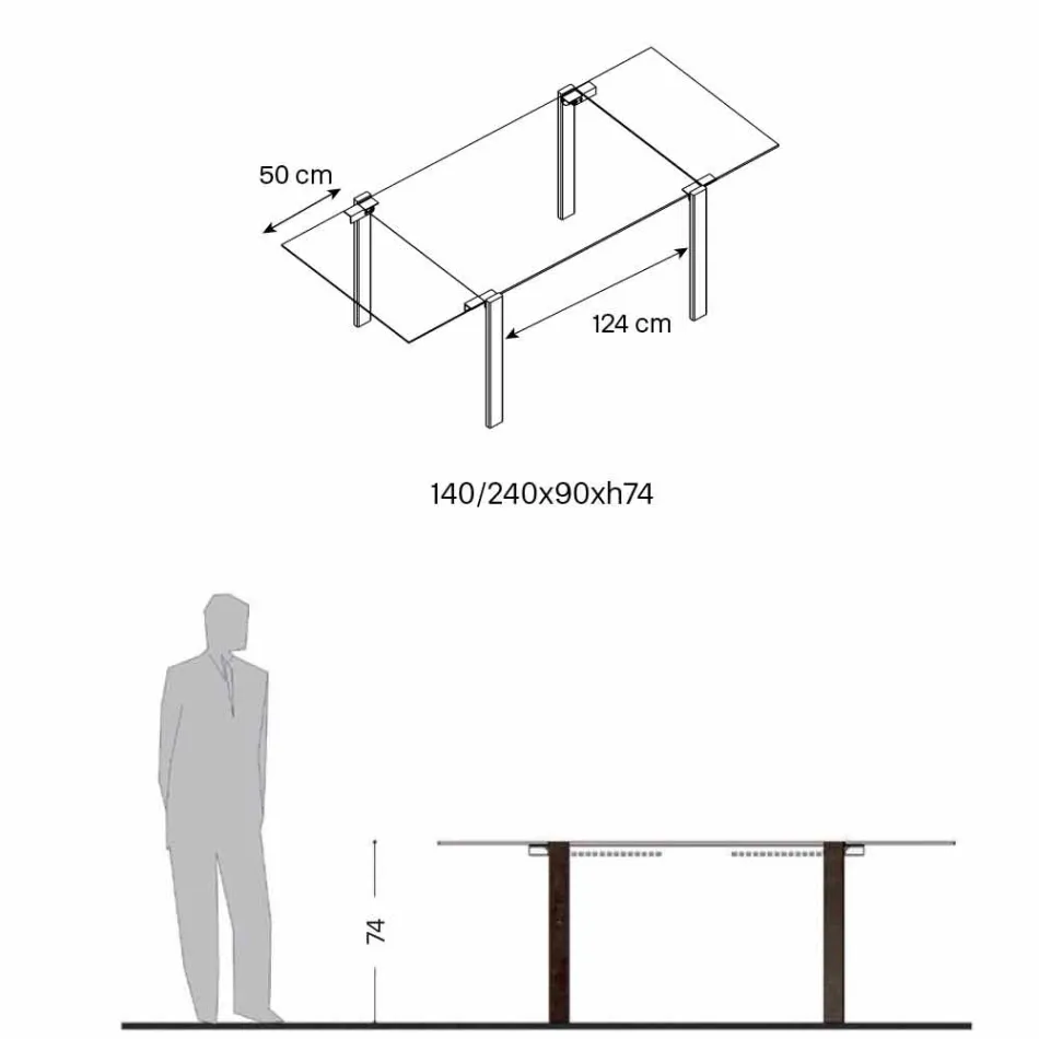 Tavolo Pranzo Allungabile Fino a 280 cm con Piano in Vetro  Made in Italy - Melo Viadurini