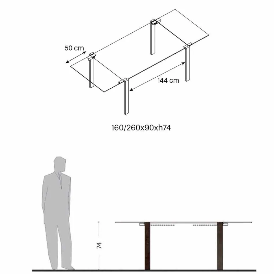 Tavolo Pranzo Allungabile Fino a 280 cm con Piano in Vetro  Made in Italy - Melo Viadurini