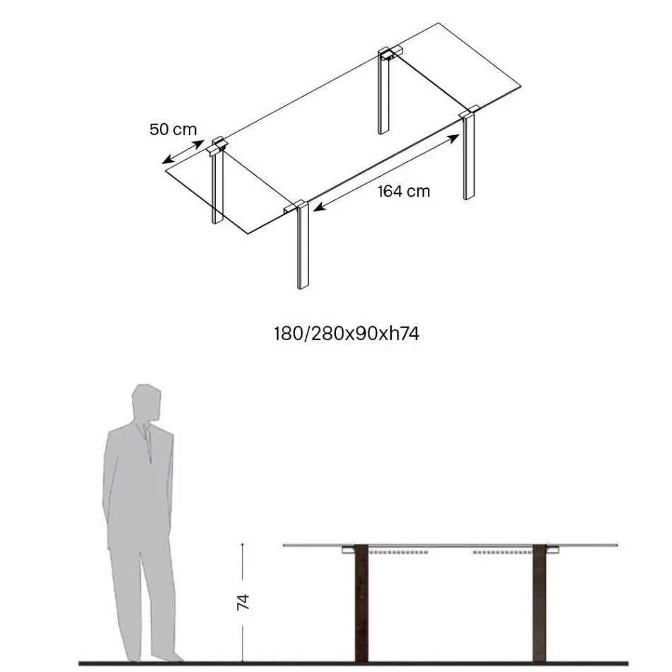 Tavolo Pranzo Allungabile Fino a 280 cm con Piano in Vetro  Made in Italy - Melo Viadurini