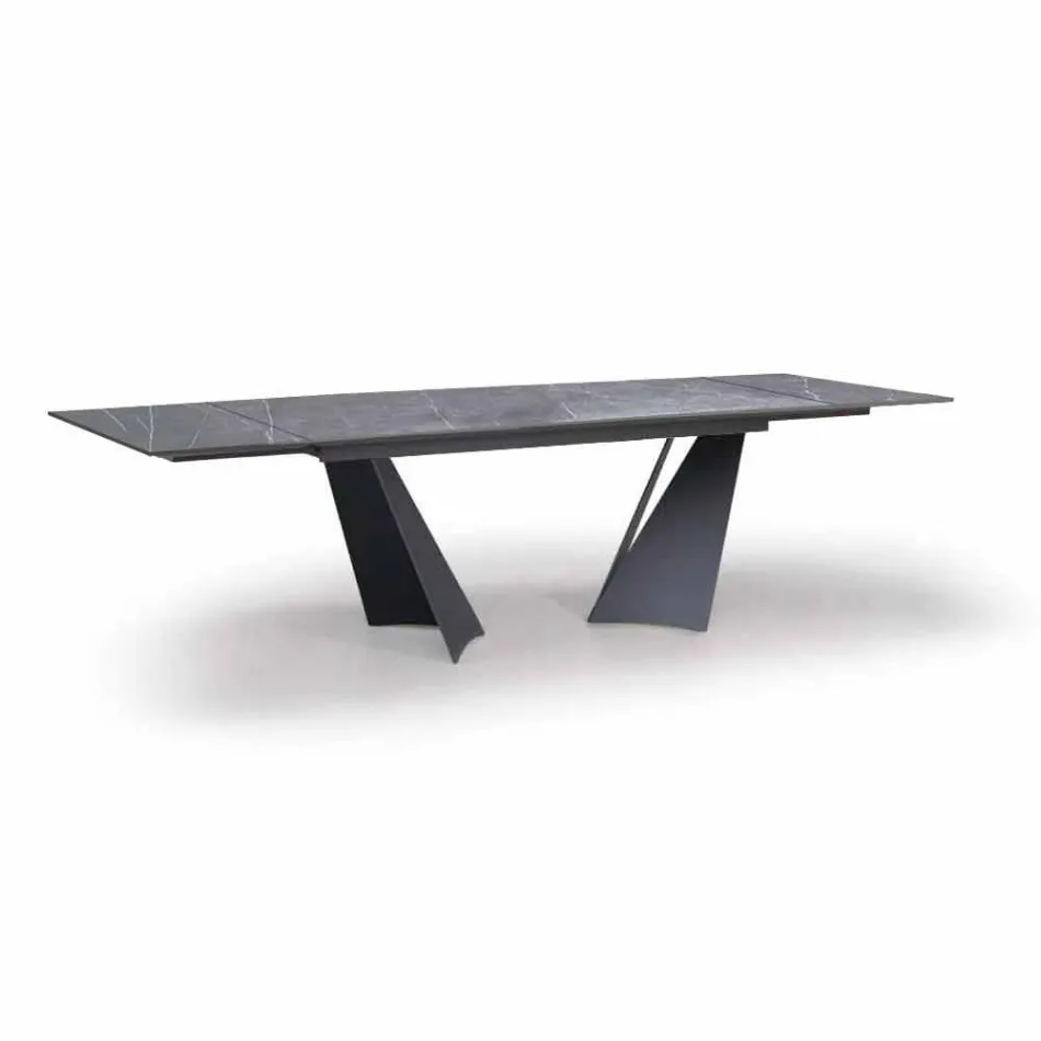 Tavolo Pranzo Allungabile Fino a 294 cm in Gres e Metallo Made in Italy - Nuzzio Viadurini