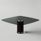 Tavolo Pranzo con Piano Quadrato in Vetro e Base in Legno Made in Italy - Kuadro Viadurini