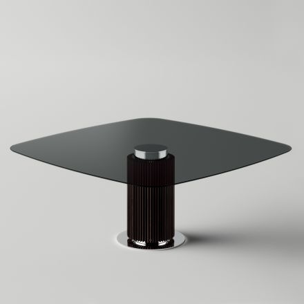 Tavolo Pranzo con Piano Quadrato in Vetro e Base in Legno Made in Italy - Kuadro Viadurini
