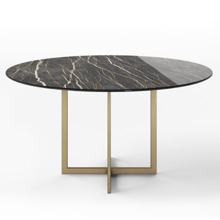 Tavolo Pranzo con Piano Rotondo in Gres Porcellanato Made in Italy - Emilio Viadurini
