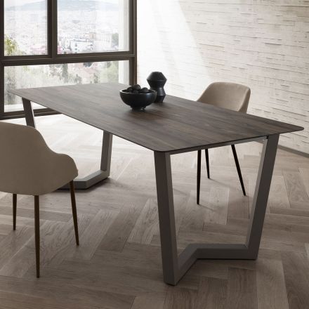 Tavolo Pranzo Fisso in Metallo e Hpl Stratificato Made in Italy - Bastiano Viadurini