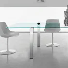 Tavolo Pranzo in Vetro Trasparente e Metallo Vari Colori 5 Misure - Aschio Viadurini