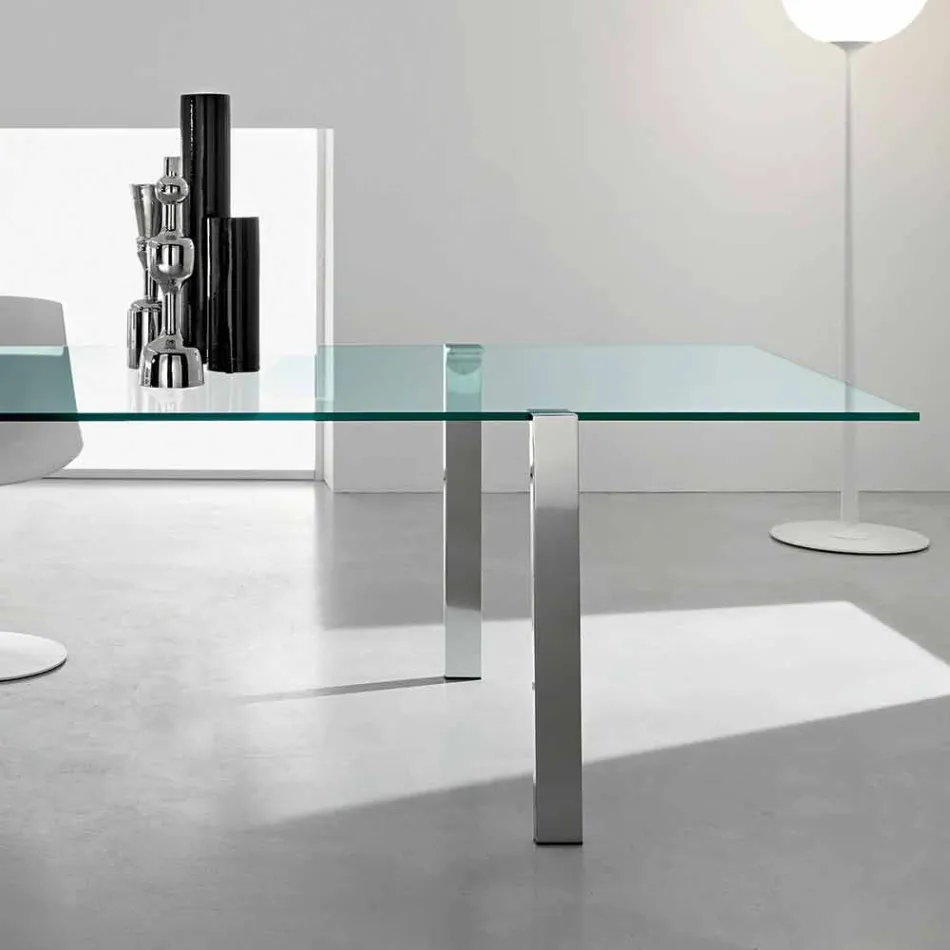 Tavolo Pranzo in Vetro Trasparente e Metallo Vari Colori 5 Misure - Aschio Viadurini