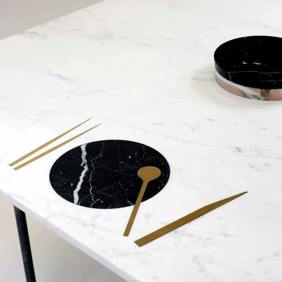 Tavolo Pranzo Quadrato con Vaso e Intarsio in Marmo 140 cm di Lusso - Vesuvio Viadurini