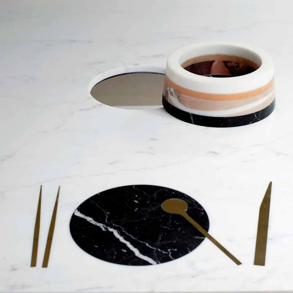 Tavolo Pranzo Quadrato con Vaso e Intarsio in Marmo 140 cm di Lusso - Vesuvio Viadurini