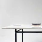 Tavolo Pranzo Quadrato con Vaso e Intarsio in Marmo 140 cm di Lusso - Vesuvio Viadurini