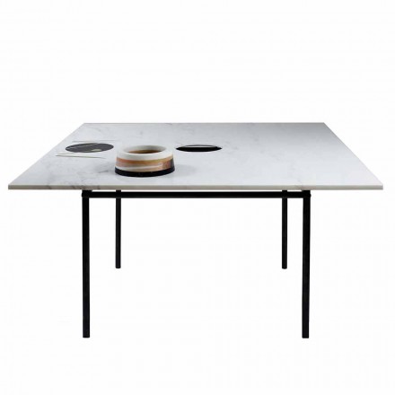 Tavolo Pranzo Quadrato con Vaso e Intarsio in Marmo 140 cm di Lusso - Vesuvio Viadurini