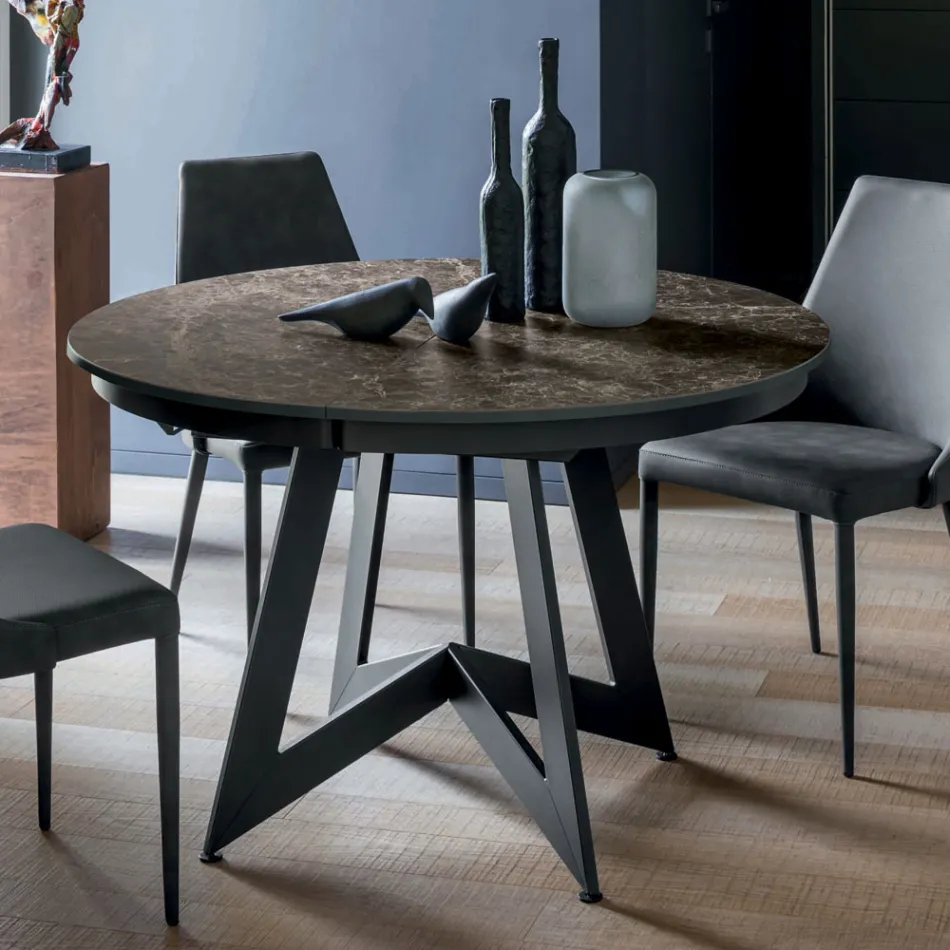 Tavolo Pranzo Rotondo con Piano Allungabile a 180 cm Made in Italy - Muschio Viadurini