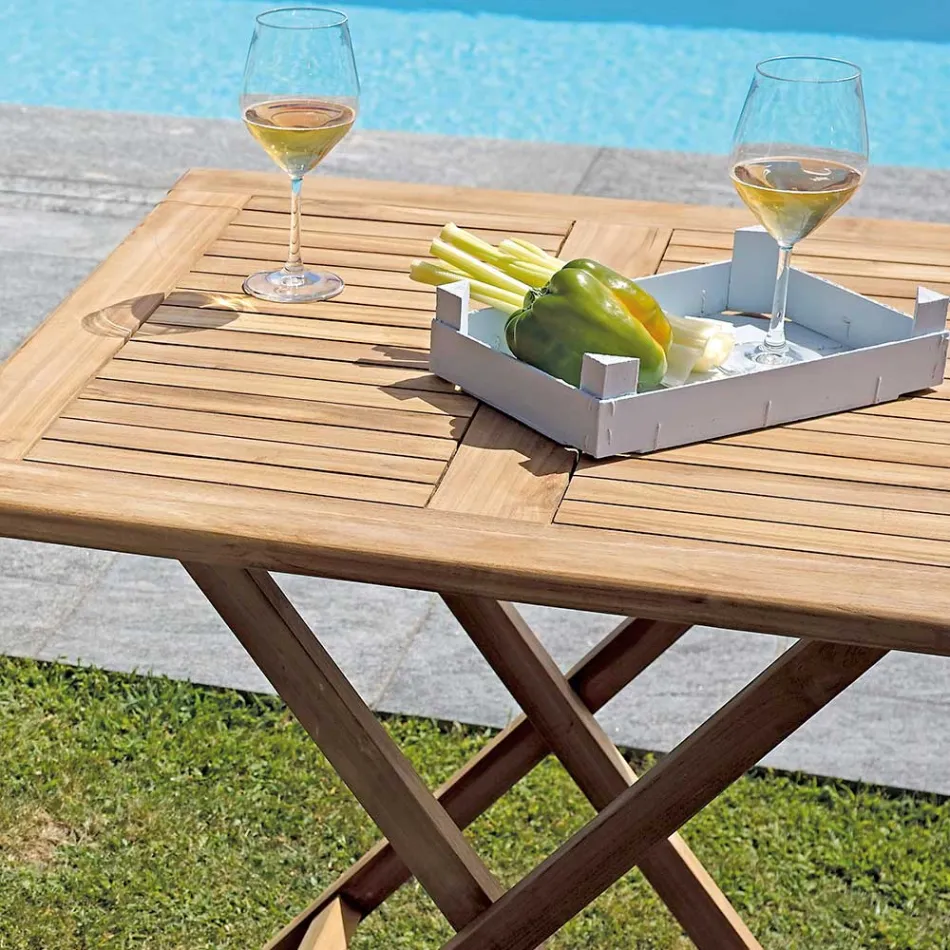 Tavolo Quadrato 80x80 cm da Giardino Realizzato in Teak - Amico Viadurini