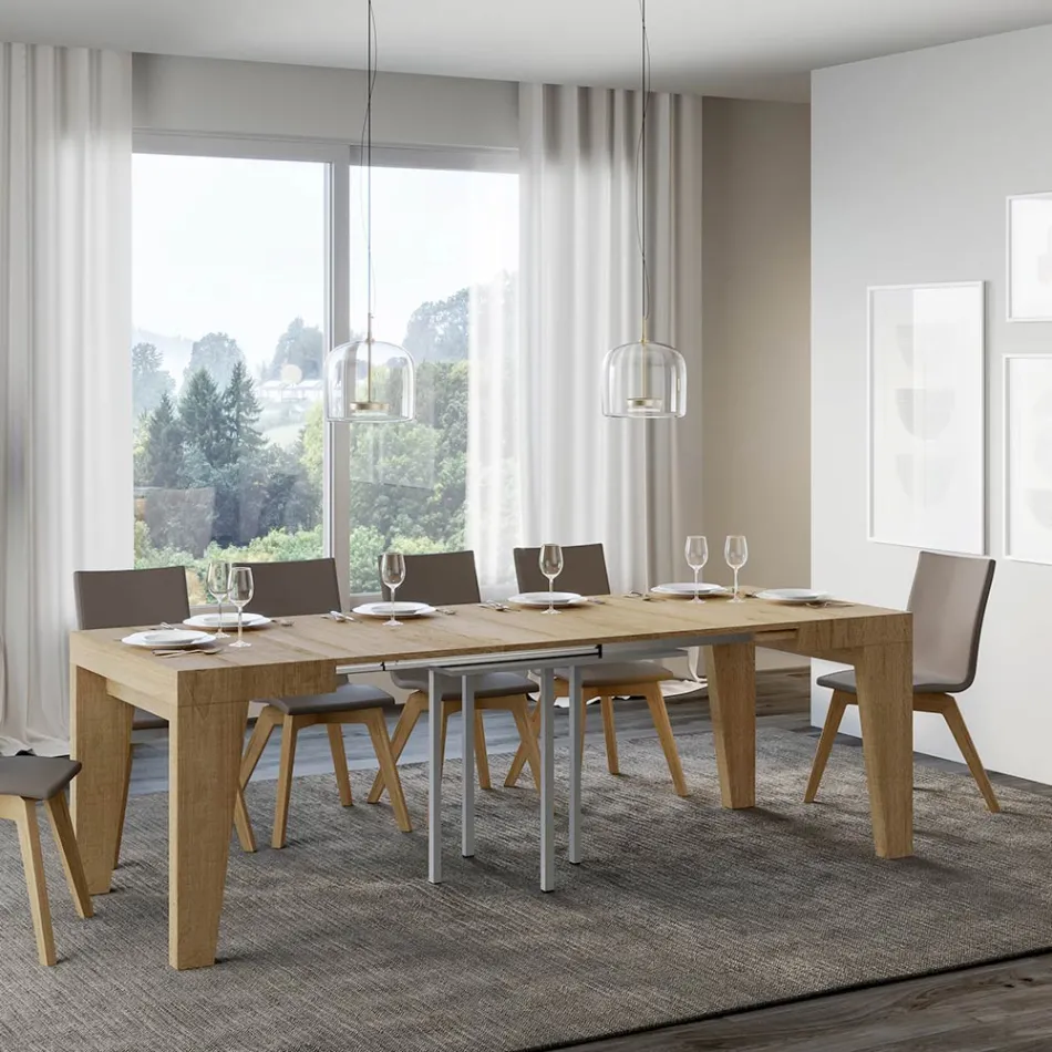 Tavolo Quadrato Allungabile a 246 cm in Legno Made in Italy - Fiore Viadurini