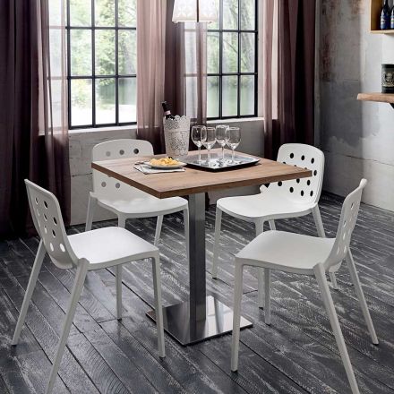 Tavolo Quadrato in HPL Metallo Inox Satinato Made in Italy - Lente Viadurini