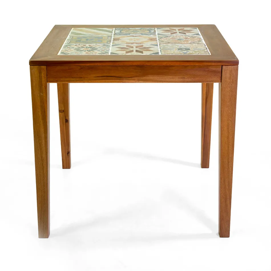 Tavolo Quadrato Realizzato in Legno di Acacia e Piano in Ceramica - Tecnica Viadurini