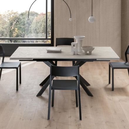 Tavolo Rettangolare Allungabile a 240 o 280 cm in HPL e Metallo - Presente Viadurini