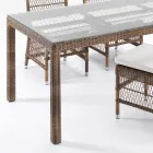 Tavolo Rettangolare da Esterno in Polyrattan e Vetro - Gigi Viadurini