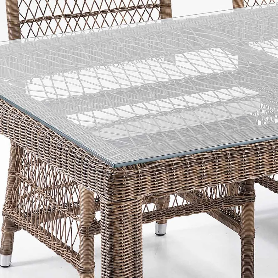 Tavolo Rettangolare da Esterno in Polyrattan e Vetro - Gigi Viadurini