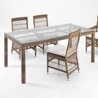Tavolo Rettangolare da Esterno in Polyrattan e Vetro - Gigi Viadurini