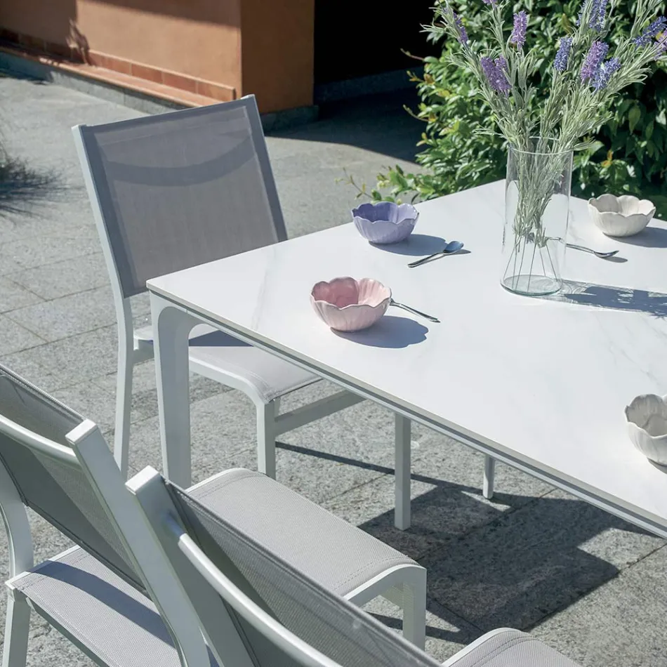 Tavolo Rettangolare da Giardino in Alluminio e Gres - Lunara Viadurini