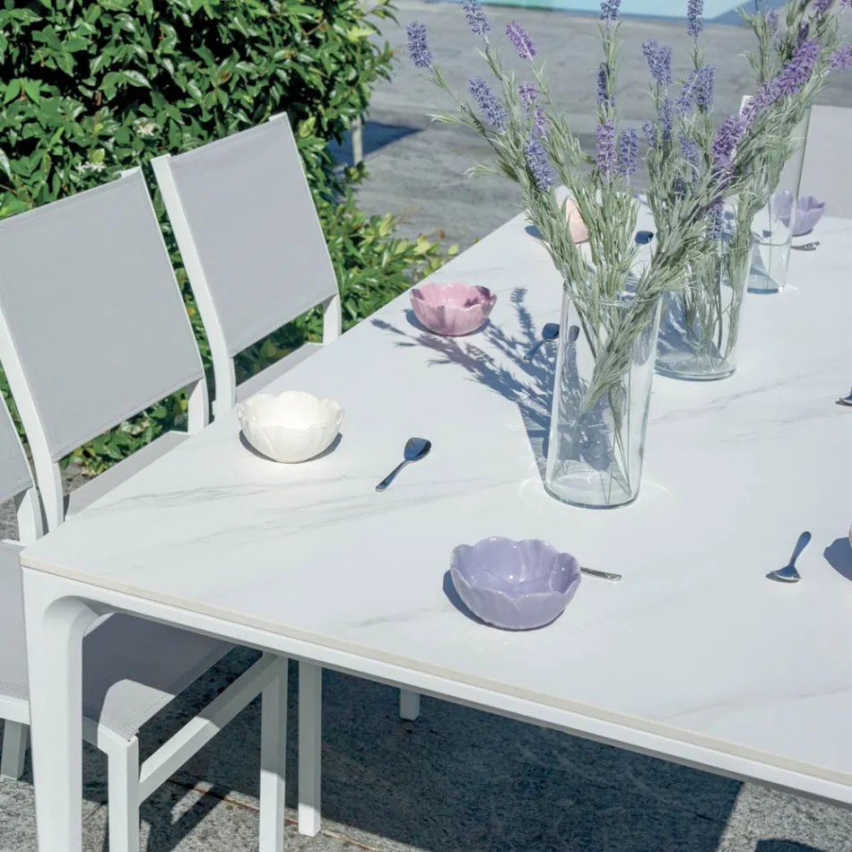 Tavolo Rettangolare da Giardino in Alluminio e Gres - Lunara Viadurini