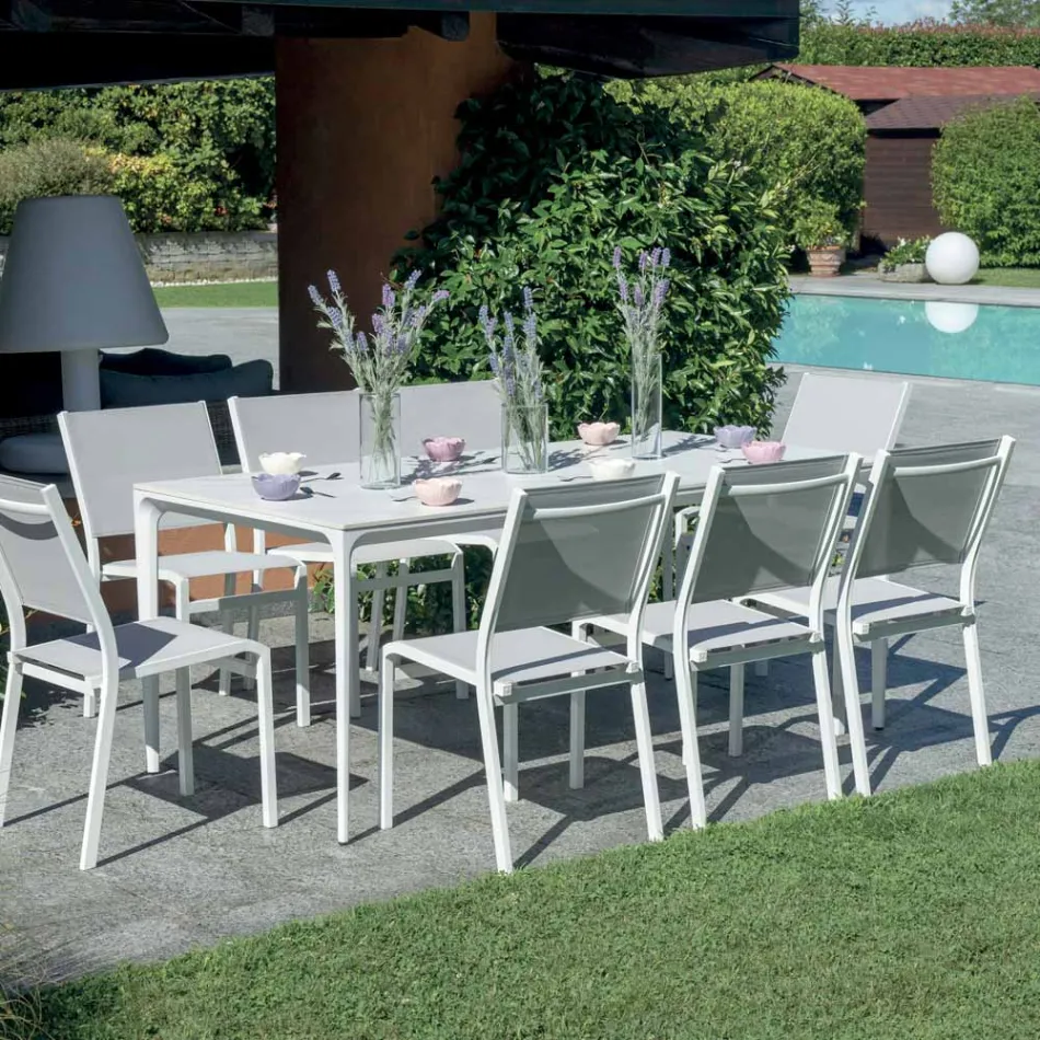 Tavolo Rettangolare da Giardino in Alluminio e Gres - Lunara Viadurini