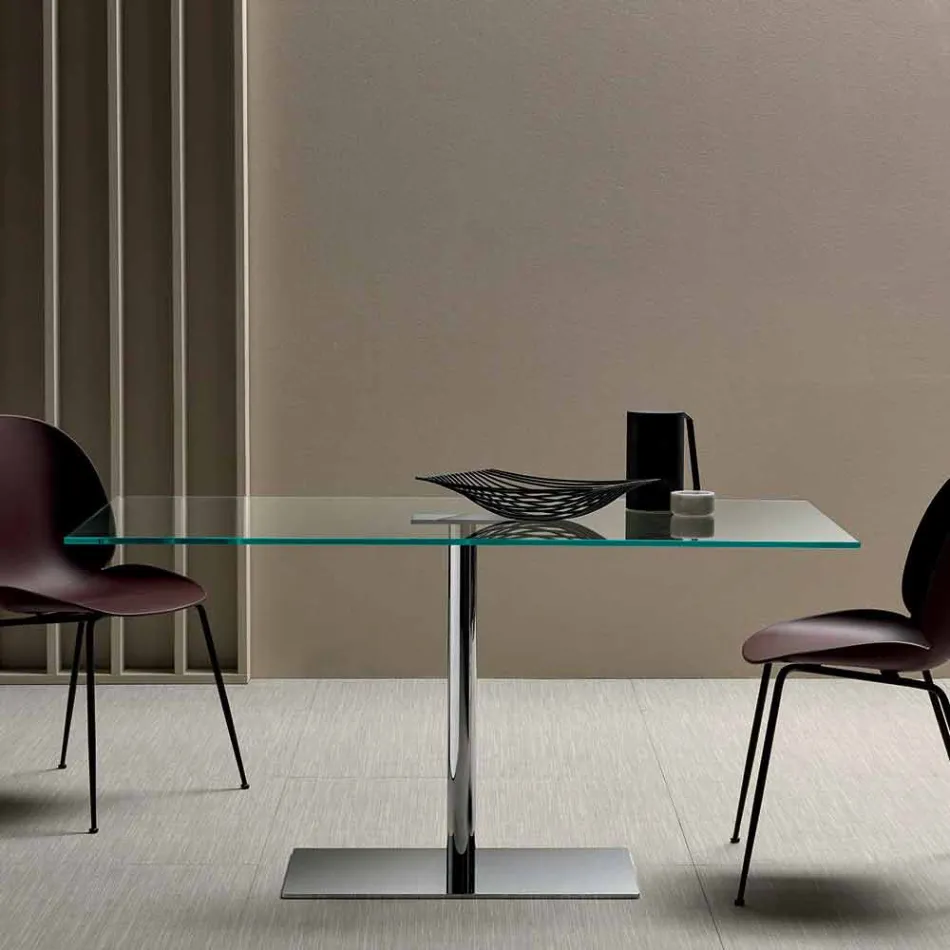 Tavolo Rettangolare Moderno in Vetro Fumè o Extrachiaro Made in Italy – Dolce Viadurini