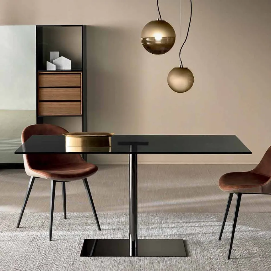 Tavolo Rettangolare Moderno in Vetro Fumè o Extrachiaro Made in Italy – Dolce Viadurini