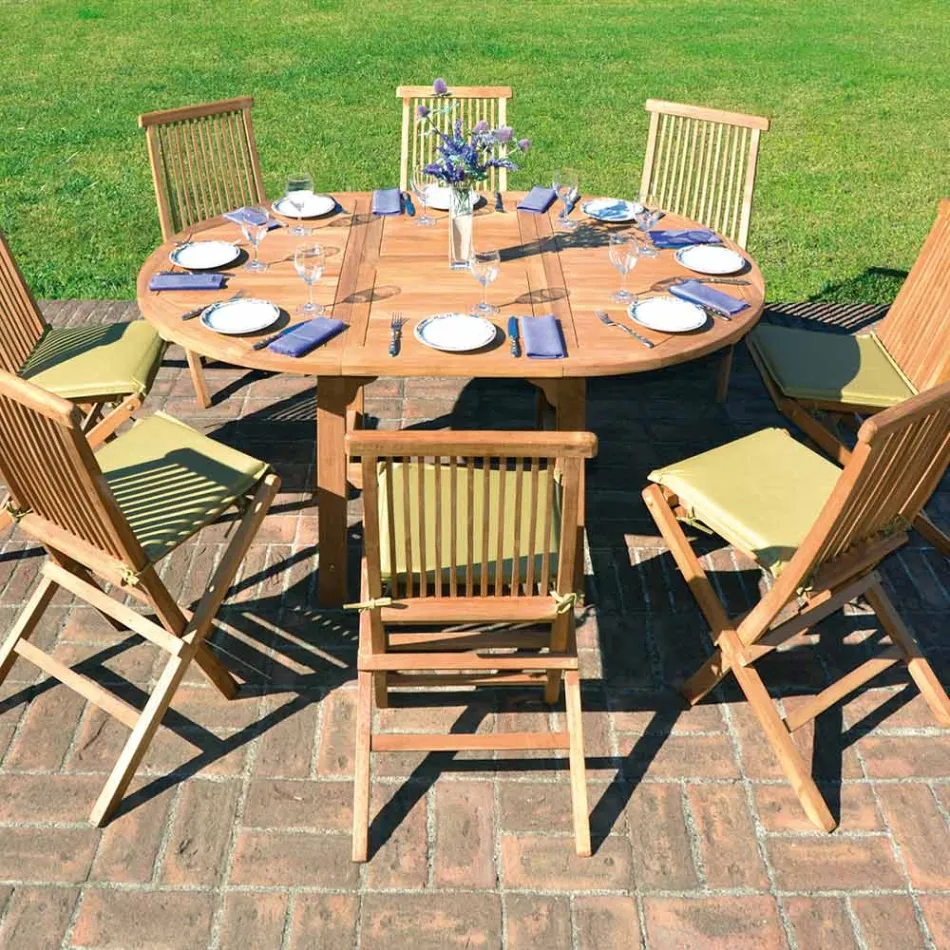 Tavolo Rotondo Allungabile a 170 cm da Esterno Realizzato in Teak - Armonia Viadurini