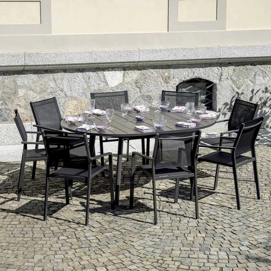 Tavolo Rotondo Allungabile a 170 cm in Alluminio Antracite - Rivara Viadurini
