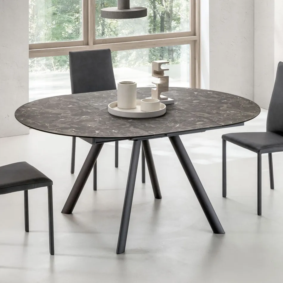Tavolo Rotondo Allungabile a 170 cm in HPL Stratificato - Convivio Viadurini