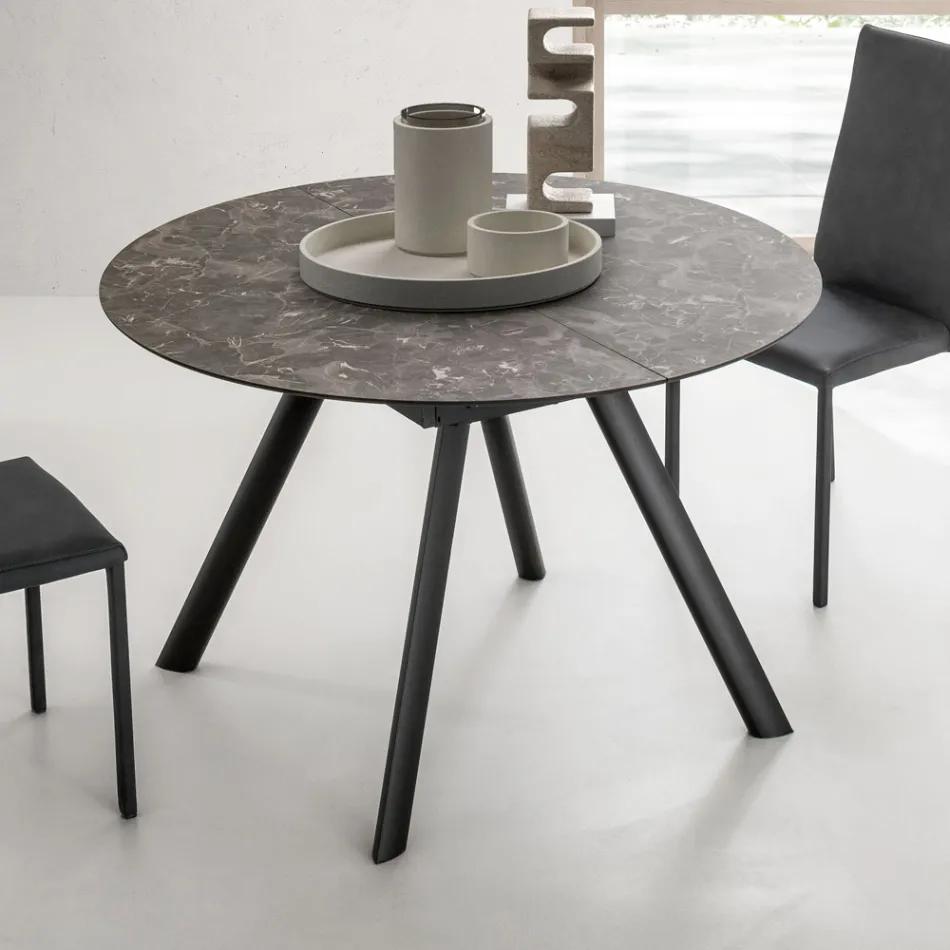 Tavolo Rotondo Allungabile a 170 cm in HPL Stratificato - Convivio Viadurini