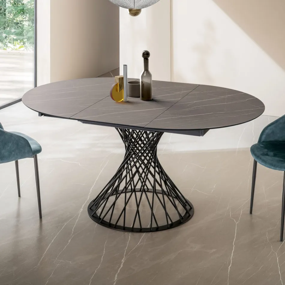 Tavolo Rotondo Allungabile a 170 cm in Metallo e HPL - Sorriso Viadurini
