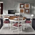 Tavolo Rotondo Allungabile con Intarsio e 4 Sedie Made in Italy - Alite