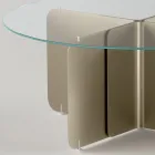 Tavolo Rotondo con Piano in Vetro Extrachiaro e Base Champagne - Piacere Viadurini