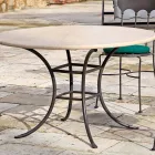 Tavolo Rotondo da Esterno con Piano in Travertino Made in Italy - Scozia Viadurini