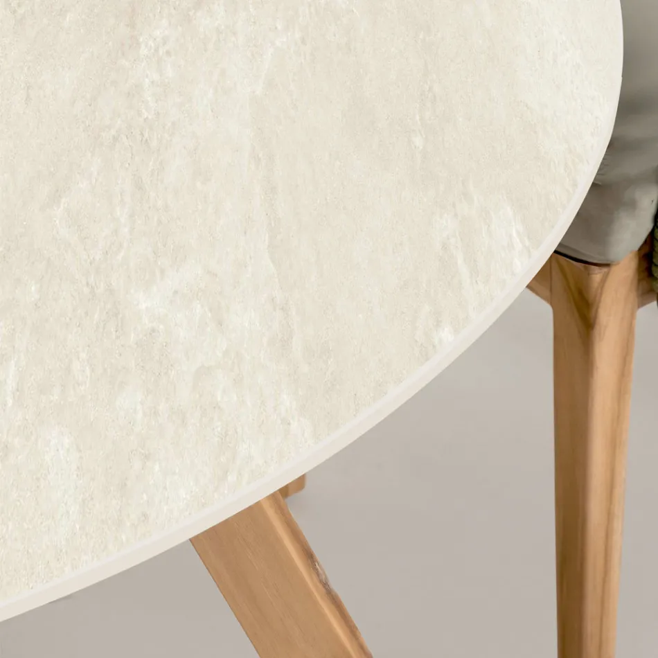Tavolo Rotondo da Esterno in Ceramica Chianca di Ostuni Made in Italy - Pegaso Viadurini