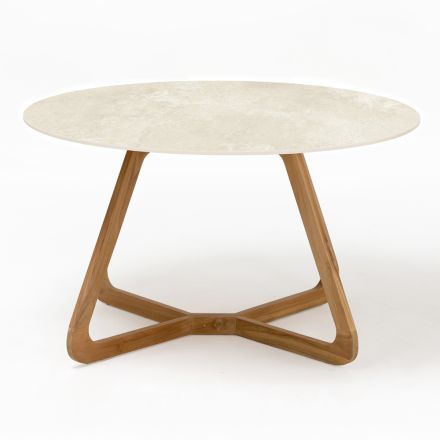 Tavolo Rotondo da Esterno in Ceramica Chianca di Ostuni Made in Italy - Pegaso Viadurini