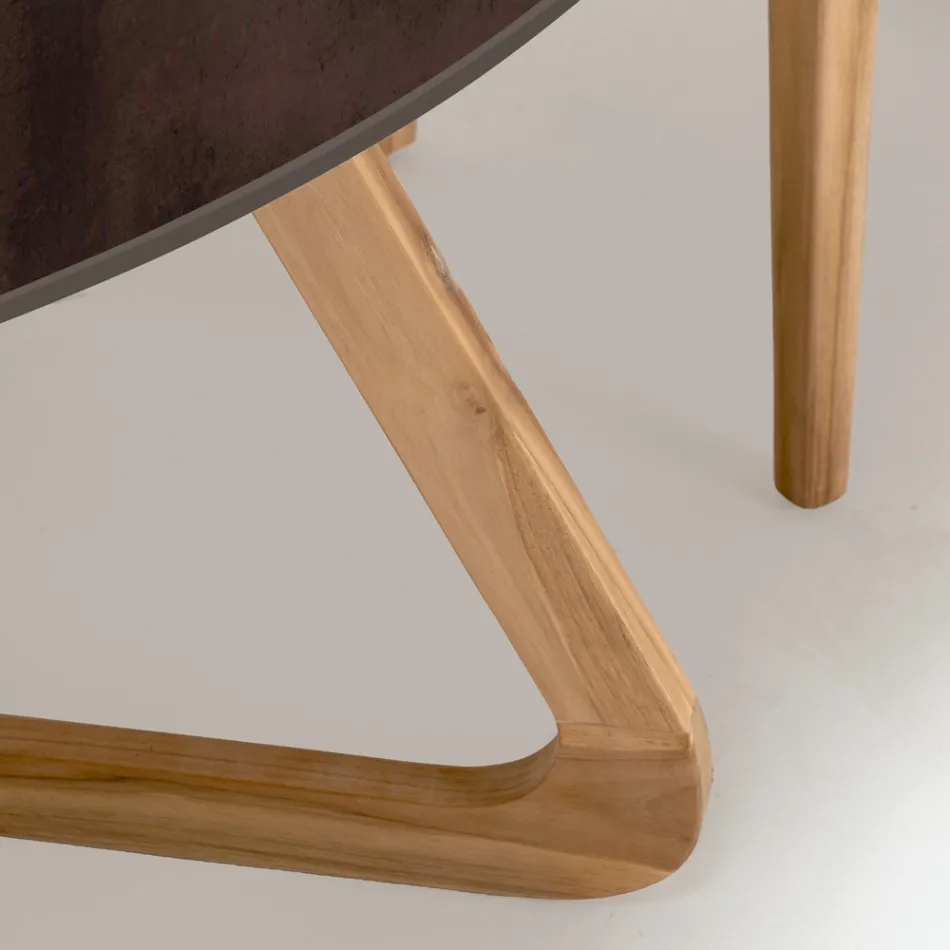 Tavolo Rotondo da Esterno in Ceramica Metal Corten Made in Italy - Pegaso Viadurini