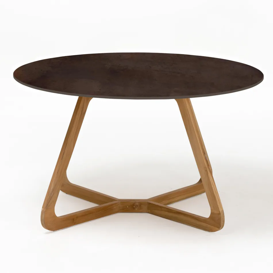 Tavolo Rotondo da Esterno in Ceramica Metal Corten Made in Italy - Pegaso Viadurini