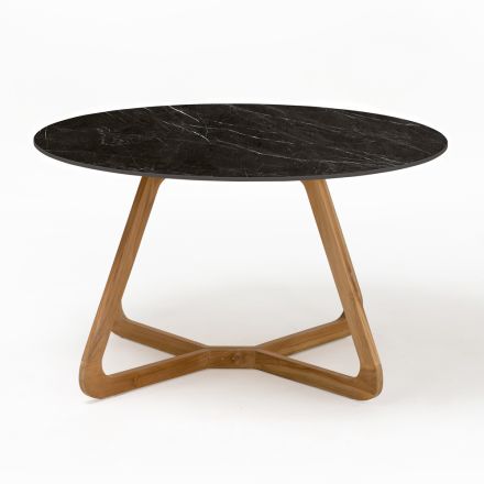 Tavolo Rotondo da Esterno in Ceramica Nero Marquinia Made in Italy - Pegaso Viadurini