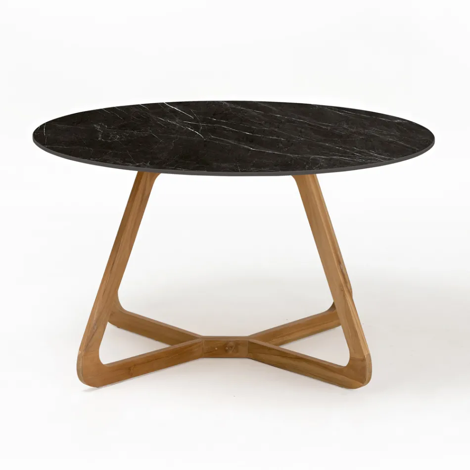 Tavolo Rotondo da Esterno in Ceramica Nero Marquinia Made in Italy - Pegaso Viadurini