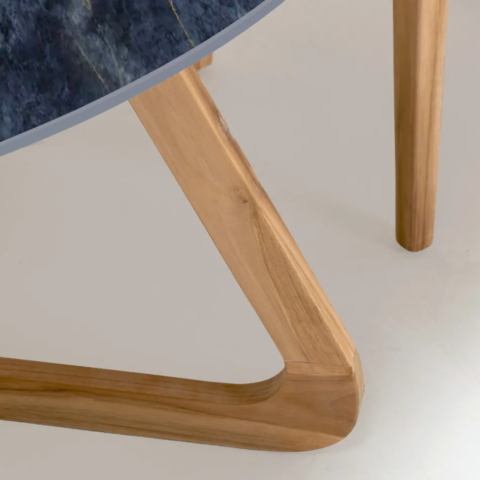 Tavolo Rotondo da Esterno in Ceramica Ocean Blue Made in Italy - Pegaso Viadurini