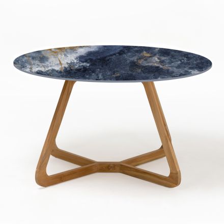 Tavolo Rotondo da Esterno in Ceramica Ocean Blue Made in Italy - Pegaso Viadurini